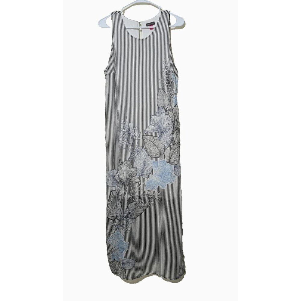 Vince Camuto Maxi Dress Medium Striped Floral Sundress Side Slit Artsy Classic